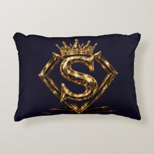 Luxe Gouden Letter S Kroon Diamant Monogram Accent Kussen