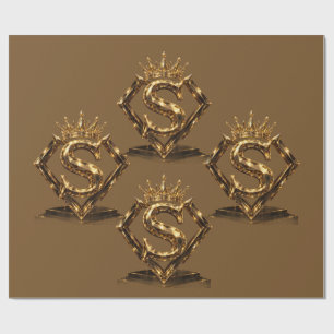 Luxe Gouden Letter S Kroon Diamant Monogram Cadeaupapier