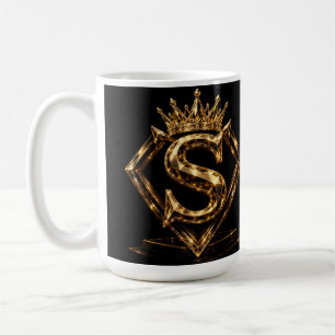 Luxe Gouden Letter S Kroon Diamant Monogram Koffiemok
