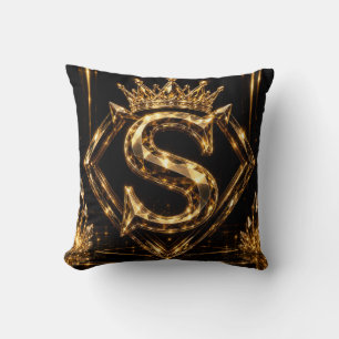 Luxe Gouden Letter S Kroon Diamant Monogram Kussen