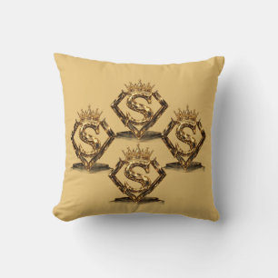 Luxe Gouden Letter S Kroon Diamant Monogram Kussen