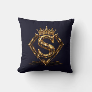 Luxe Gouden Letter S Kroon Diamant Monogram Kussen