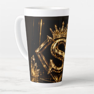 Luxe Gouden Letter S Kroon Diamant Monogram Latte Mok