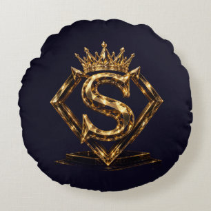 Luxe Gouden Letter S Kroon Diamant Monogram Rond Kussen