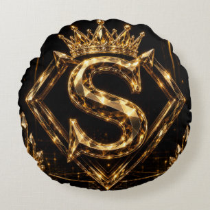 Luxe Gouden Letter S Kroon Diamant Monogram Rond Kussen