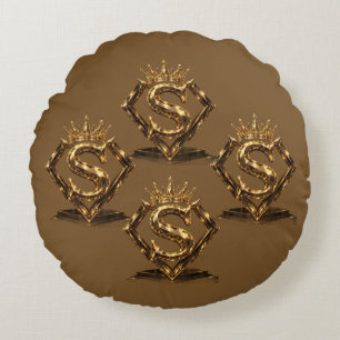 Luxe Gouden Letter S Kroon Diamant Monogram Rond Kussen