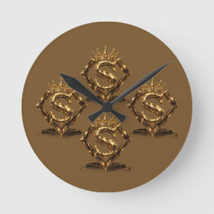 Luxe Gouden Letter S Kroon Diamant Monogram Ronde Klok
