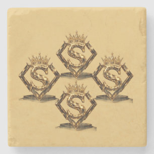 Luxe Gouden Letter S Kroon Diamant Monogram Stenen Onderzetter