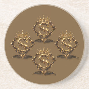 Luxe Gouden Letter S Kroon Diamant Monogram Zandsteen Onderzetter