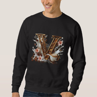 Luxe Gouden Letter V Sweatshirt - Koffie Spat