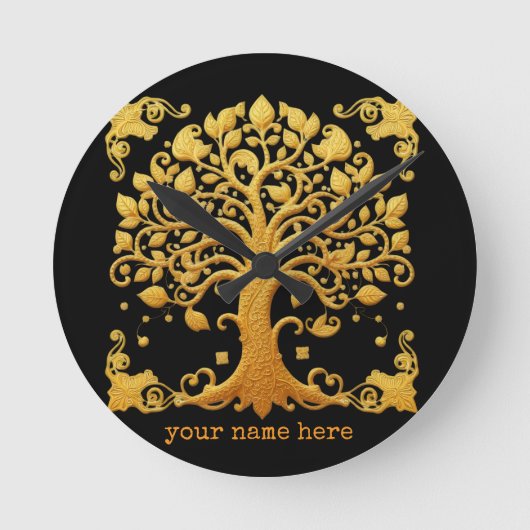 Luxe Gouden Levensboom Ronde Klok (Voorkant)