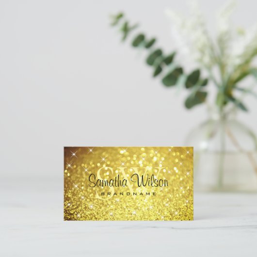 Luxe Gouden Lichtgevende Glitter Sterren met Monog Visitekaartje (Staand voorkant)