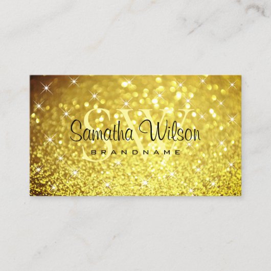 Luxe Gouden Lichtgevende Glitter Sterren met Monog Visitekaartje (Voorkant)