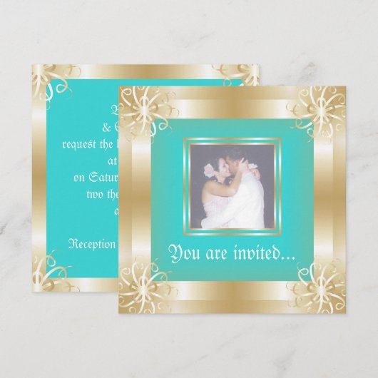 Luxe gouden Lijst bruiloft foto uitnodigingen (Voorkant / Achterkant)