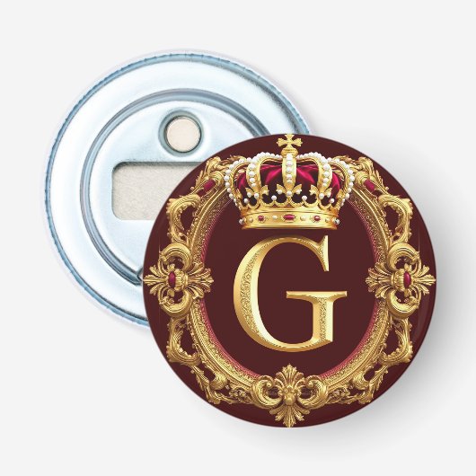 Luxe gouden lijst met gekroond monogram button flesopener (Voorkant)