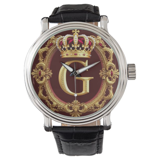 Luxe gouden lijst met gekroond monogram horloge (Voorkant)