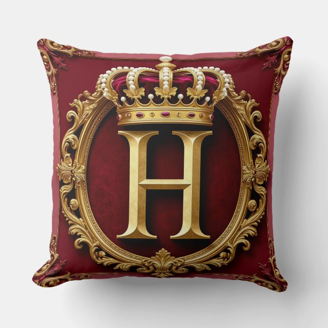 Luxe gouden lijst met gekroond monogram kussen (Voorkant)