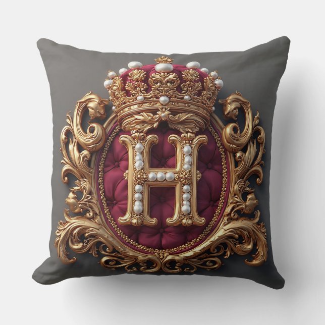 Luxe gouden lijst met gekroond monogram kussen (Voorkant)