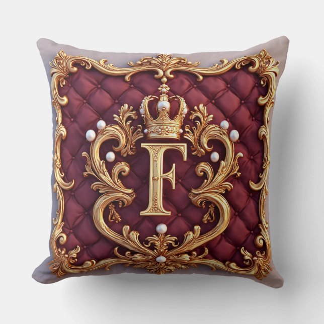 Luxe gouden lijst met gekroond monogram kussen (Voorkant)