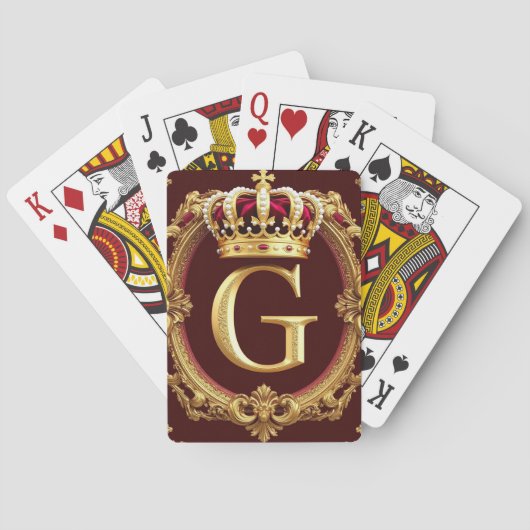 Luxe gouden lijst met gekroond monogram pokerkaarten (Achterkant)