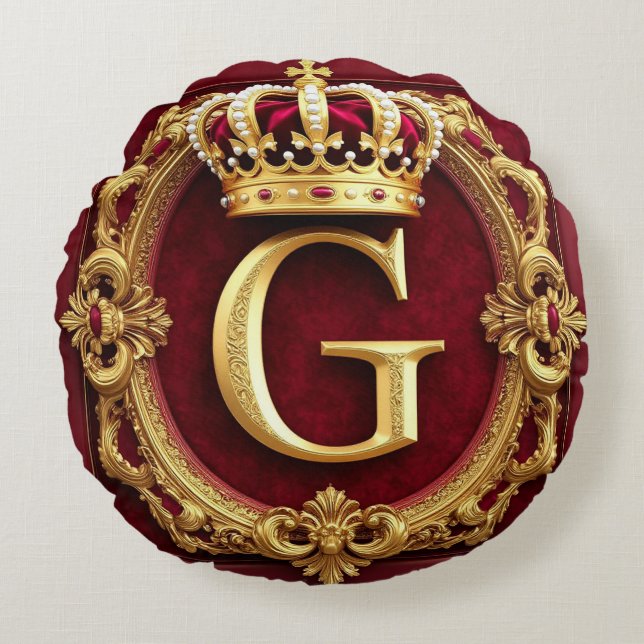 Luxe gouden lijst met gekroond monogram rond kussen (Voorkant)