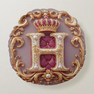 Luxe gouden lijst met gekroond monogram rond kussen
