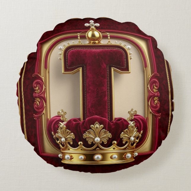 Luxe gouden lijst met gekroond monogram rond kussen (Voorkant)