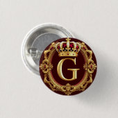 Luxe gouden lijst met gekroond monogram ronde button 3,2 cm (Voorkant /achterkant)