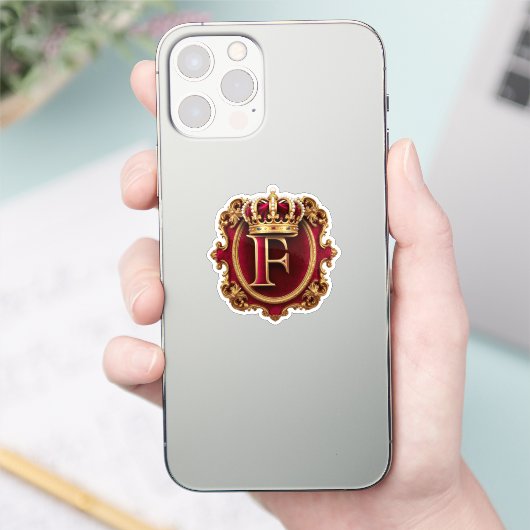Luxe gouden lijst met gekroond monogram sticker (Telefoon)