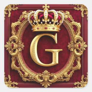 Luxe gouden lijst met gekroond monogram vierkante sticker
