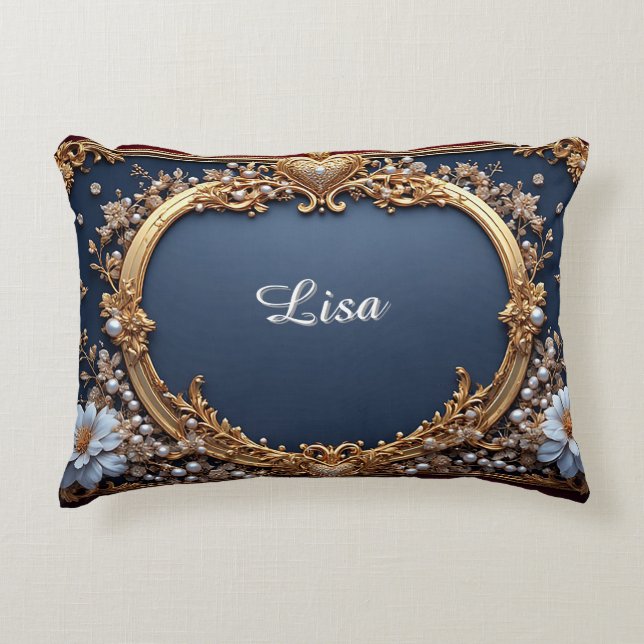 Luxe gouden lijst met parels accent kussen (Voorkant)