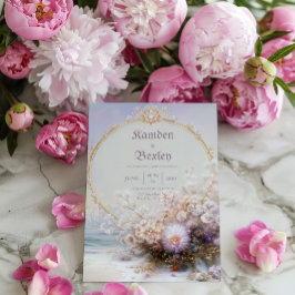 Luxe Gouden Lijst Strand Bloemig Pastel Zon Trouwd Kaart