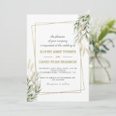 Luxe gouden Lijst Waterverf verlaat bruiloft Kaart (Staand voorkant)