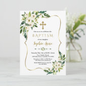 Luxe Gouden Lijst Witte Bloemen Meisje Doop Kaart (Staand voorkant)