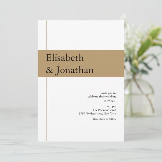 Luxe gouden lint bruiloft witte achtergrond Serif Kaart (Staand voorkant)
