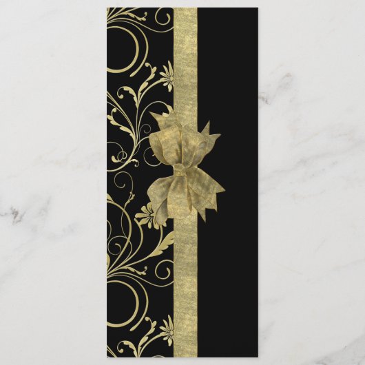 Luxe Gouden Lint Damask Zwart Bruiloft Menu (Achterkant)
