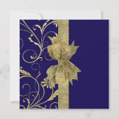 Luxe Gouden Lint Damast Blauwe Douche Invite Kaart (Achterkant)