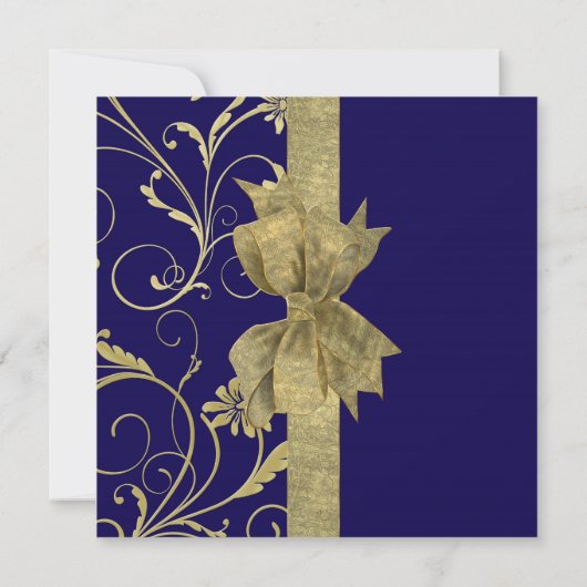 Luxe Gouden Lint Damast Blauwe Douche Invite Kaart (Achterkant)