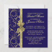 Luxe Gouden Lint Damast Blauwe Douche Invite Kaart (Voorkant)