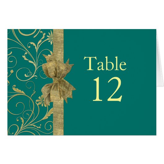 Luxe Gouden Lint Damast Groene Tafelkaart (Voorkant Horizontaal)