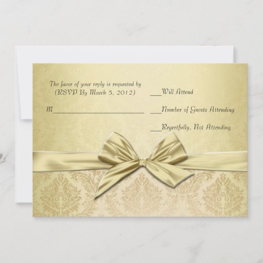Luxe Gouden Lint Damast RSVP-kaart Kaart (Voorkant)