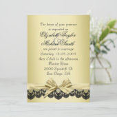 Luxe Gouden Lint Zwart Kant Bruiloft Uitnodigen Kaart (Staand voorkant)