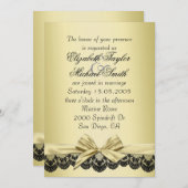 Luxe Gouden Lint Zwart Kant Bruiloft Uitnodigen Kaart (Voorkant / Achterkant)