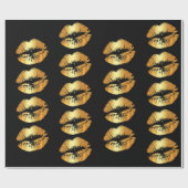 Luxe gouden lippen kussen op zwart verpakkingspapi cadeaupapier (Vlak)