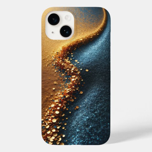 Luxe Gouden Lovertjes Rivier op Blauwe Glitter Zan Case-Mate iPhone Case (Achterkant)