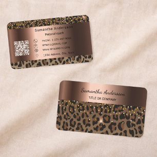 Luxe Gouden Luipaardprint QR-code Visitekaartje
