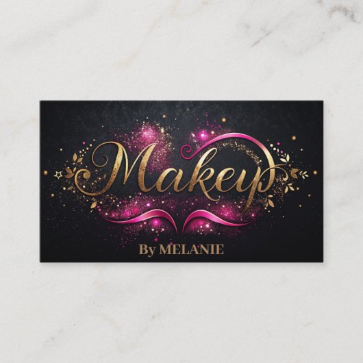 Luxe gouden make-up roze trendy elegant zwart visitekaartje (Voorkant)