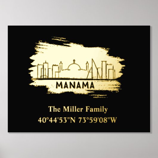 luxe gouden Manama skyline lengtegraad breedtegraa Folie Afdrukken (Voorkant)