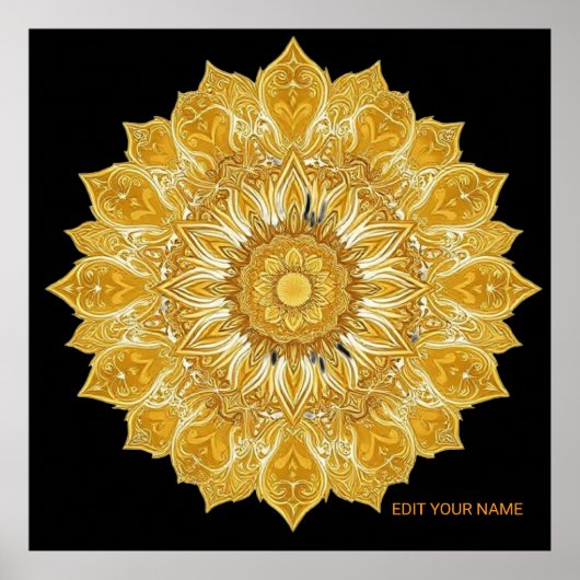 Luxe Gouden Mandala Bloem Zon Poster (Voorkant)