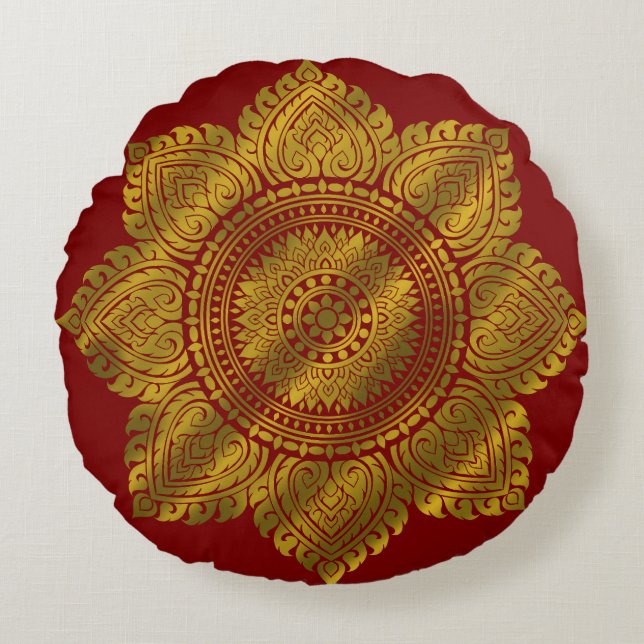 Luxe Gouden Mandala Rode Worp Kussen (Voorkant)